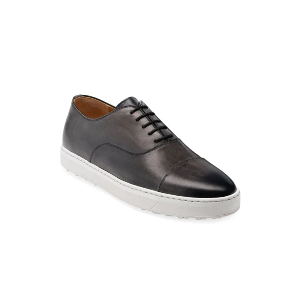 Magnanni Mens 22684 Leather Cap Toe Oxford Sneaker Burnished Grey Size 7 M NEW